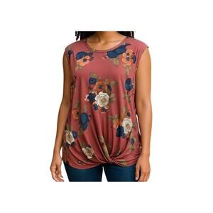 Olivia & Martin Floral Knot Front Sleeveless Top | Size XL